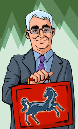 Labour Chancellor Alistair Darling holds a red case with the LloydsTSB logo
